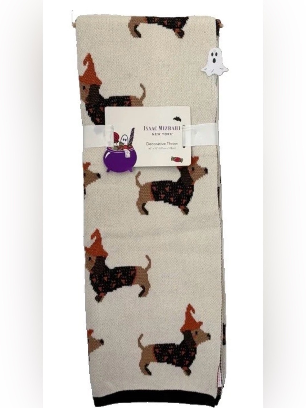 Isaac Mizrahi DACHSHUND Halloween Decorative Throw Blanket DOXIE Decor NWT